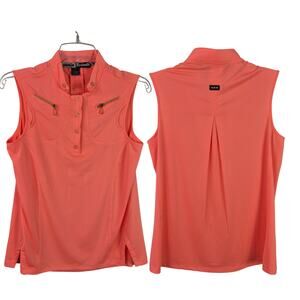 Jamie Sadock Coral Salmon Gold Sleeveless Activewear Shirt Top Small